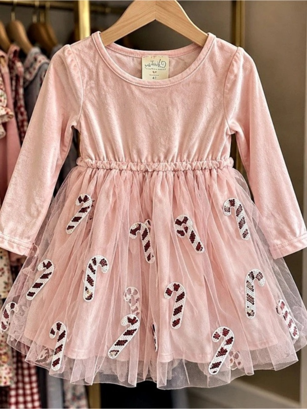 Sweet Wink Candy Cane Confetti Christmas Long Sleeve Tutu Dress Tutu Dress Pink